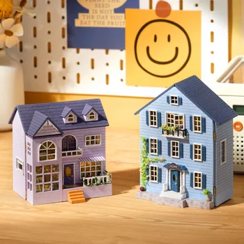 DIY בית בובות 3D בית בובות מיני עץ צעצוע פאזל בעבודת יד צעצוע מתנת יום הולדת מיני בית בובות