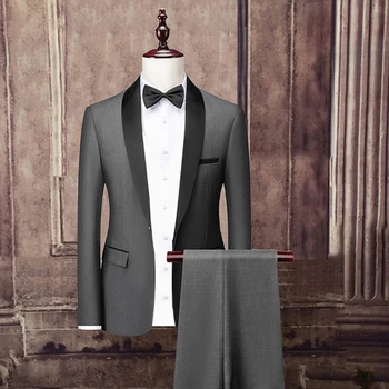 גריי חליפות גברים להגדיר פורמלית 2 יח ' קט+מכנסיים החתונה החתן טוקסידו שחור דש מותאם אישית עשה מסיבה במשרד מעיל שמלת הנשף