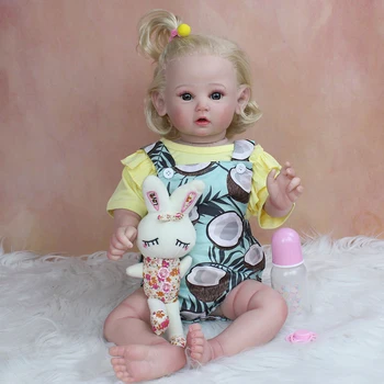 24 אינץ שיער בלונדיני חמוד התינוק נולד מחדש הבובה עם בד מציאותי גוף מלא Sillicone צעצועים לילדים, מתנת יום הולדת לבנות