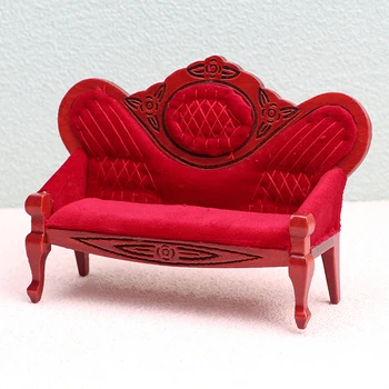 1:12 בית בובות מיניאטורי הספה האדומה רטרו כורסא דגם הסלון רהיטים אביזרים לבית בובות עיצוב צעצועים לילדים
