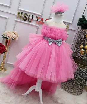 עבודת יד רוז יום הולדת מסיבת נשף שמלת בנות שכבות טול הנסיכה פרח שמלת ילדה חג המולד להתלבש עם להסרה הרכבת
