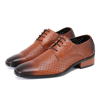 איטלקי בוהן מרובע תחרה רשמית הנעליים המקורי גודל גדול מוצק צבע Brogue נעליים קלאסי עור פרה גברים נעלי אוקספורד