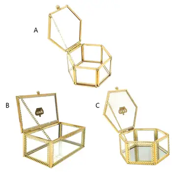 זכוכית קופסת תכשיטים נורדי גיאומטריות שקוף פרח חדר קופסה של טבעת תכשיטי ארגונית נצח תיבת פרח יצירתיים לעיצוב הבית