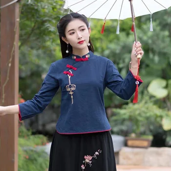 מצעים בגדים עבור נשים, חולצות שרוול ארוכות Hanfu נשית בסגנון סיני העליון טאנג חליפה נשית סינית מסורתית תלבושות אתניות