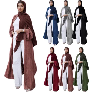 המוסלמים אופנה פתח כפיות לנשים עיד מובארק סרוגים Kaftan שמלה שרוול ארוך קימונו דובאי, טורקיה האסלאמית בגדים תלבושות