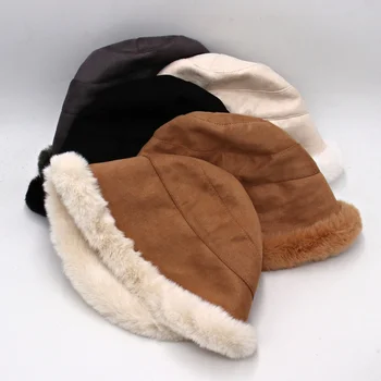 חורף פרווה חמים דלי כובעים מגמה מעובה מתוק קטיפה נשים כובעים חיצונית אופנה Windproof רכות הפרווה המזויפת דייג הכובע