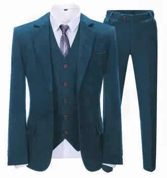 חליפות גברים רגילים להתאים שלושה חלקים טוויד צמר צבעוני אדרה טוקסידו לנשף מעיל אפוד מכנסיים מעיל חתונה חתנים