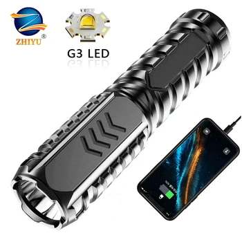 Zhiyu נטענת USB פנס LED עם Power Bank מובנה 1200mAh סוללת ליתיום קמפינג עמיד למים אור נייד לפיד