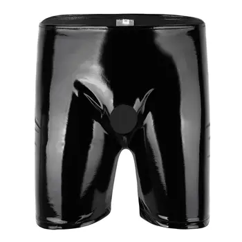 Alvivi Mens פתח במפשעה מכנסיים מעור מכנסיים סקסי פתח הפין חור מכנסיים צמודים Clubwear זכר לטקס עור קצרים 2020