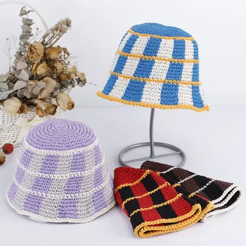 טהור בעבודת יד לסרוג כובע כובעים לנשים multicolour summe אלגנטי נשים כובעי מגן השמש חוף כובעי נשים נשים דלי הכובע