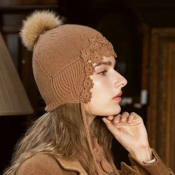 X033 למבוגרים סריגה כובעי חורף קשמיר כל-התאמה לסרוג כובע מתוק חמוד אטמי אוזניים אופנה כובע צמר חם קאפ עבור הגברת